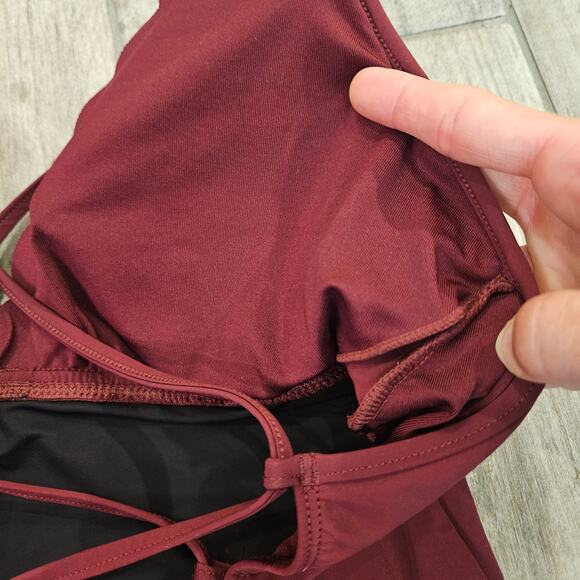 La Blanca Scalloped V-Neck One-Piece Swimsuit Women's Size 10 Maroon Lace-Up - Picture 10 of 13